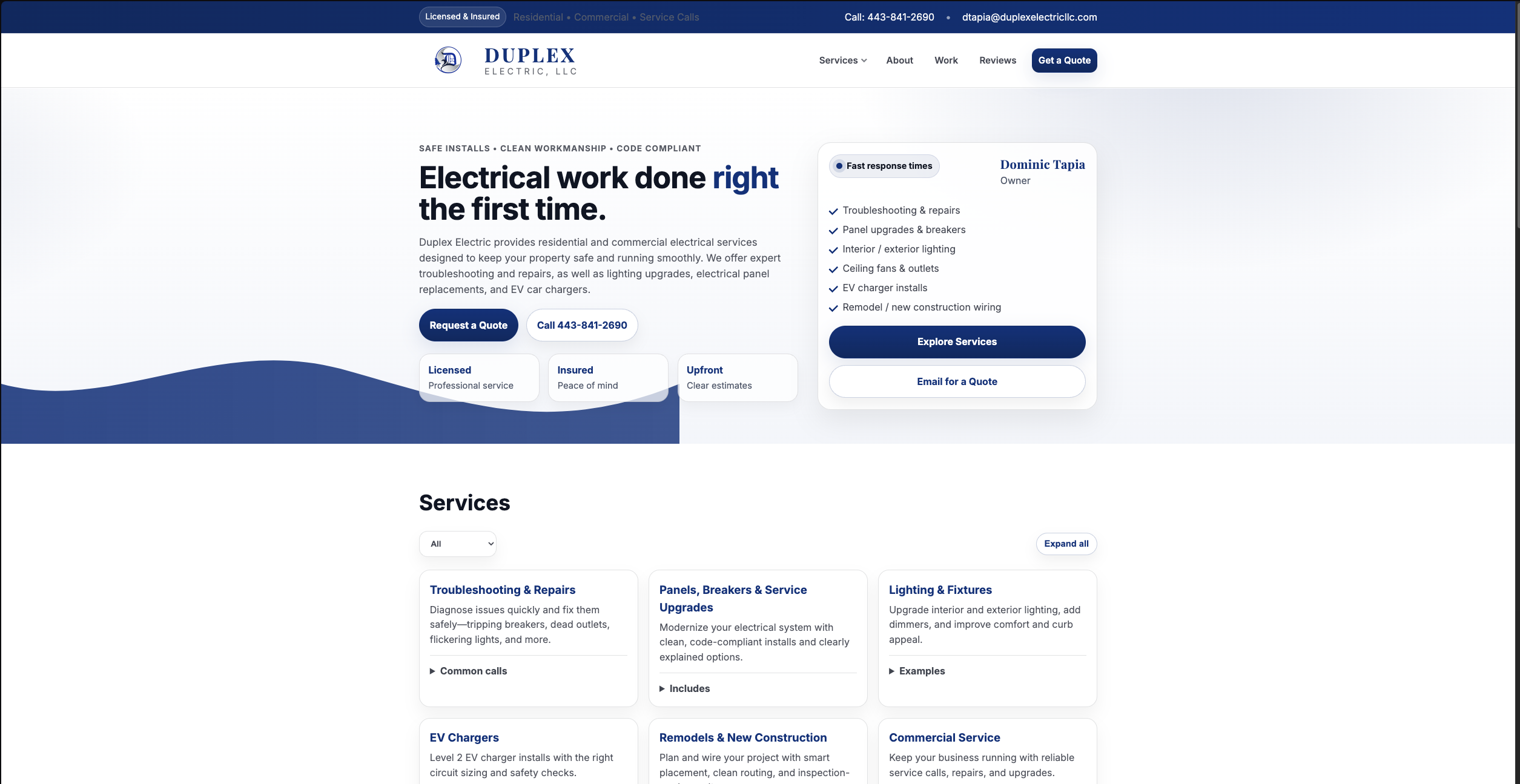 Duplex Electric website screenshot